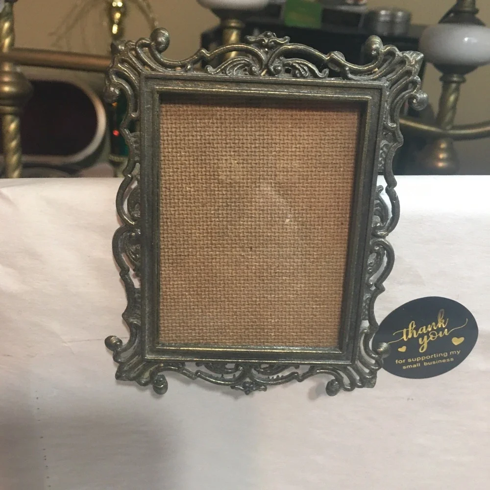 Miniature Antique Art Nouveau Gold Ornate Metal Wall Decor Frame 3 1/2 x 3